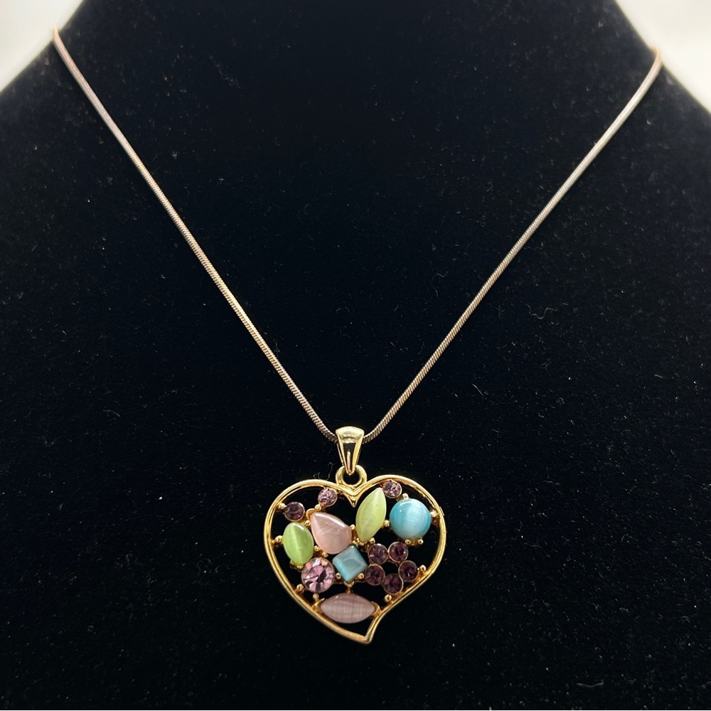 Gold, Moonstone And Crystal Heart Necklace